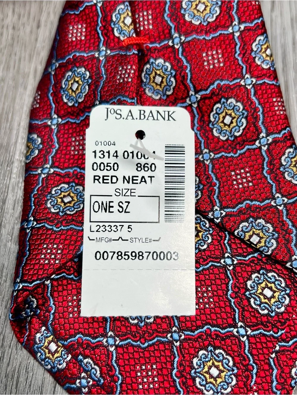 NWT Jos. A. Bank Signature Collection Mens Neck Tie Red Neat Geometric Silk 58”